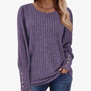 Chic Nation Purple Ribbed Long Sleeve Top